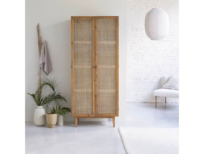 Schrank aus Pinie und Rattangeflecht - Natur - Pine