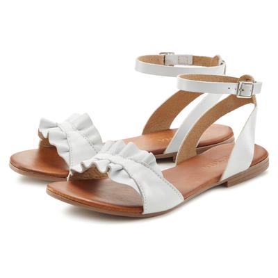 Sandale LASCANA "Sommerschuh", Damen, Gr. 39, Schweinsleder, weiß, Obermaterial: 100% Ziegenleder. Decksohle: 100% Rindsleder. Futter: 100% Schweinsleder. Laufsohle: 100% Synthetik, unifarben, Basic, Schuhe Sandale, Sandalette, Sommerschuh, offener...