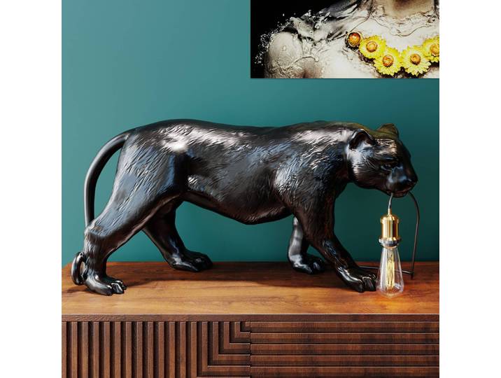 KARE Tischlampe Animal Bagheera, schwarz, für Wohn- / Esszimmer, Kunststoff, Tischlampe