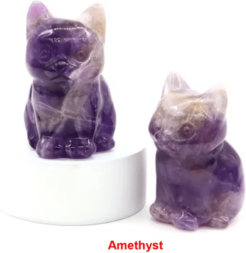 Inspire Picks Hand Carved Amethyst Cat Figurine Crystal Animal Statue For Chakra Healing & Meditation Decor amethyst 1pc