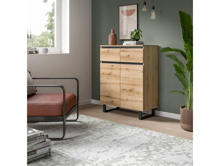 Commode Tomasa 80 x 99 x 36cm Marron/Imitation chêne Evoke