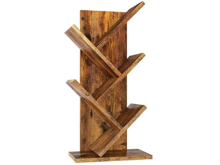 Bücherregal Baumstruktur 4 Ebenen Rustikal Braun 60 cm, 17x60x30 cm, Wohnzimmer, Regale, Bücherregale