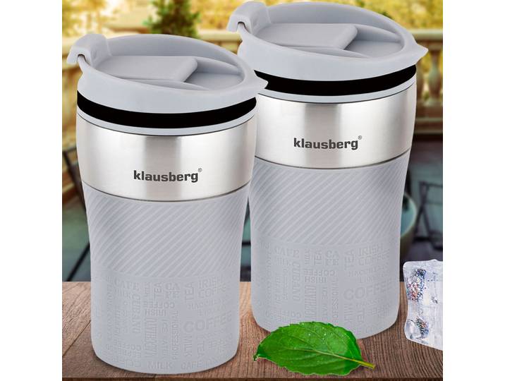 2er-Set Doppelwandiger Thermobecher, 280ml, grau
