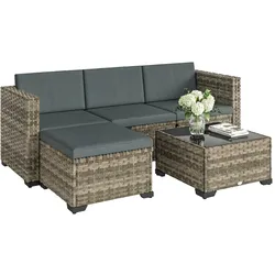 Outsunny Rattan-Gartenmöbel-Set Ecksofa Couchtisch Fußhocker Terrasse Wintergarten 5-teilig Mischgelb