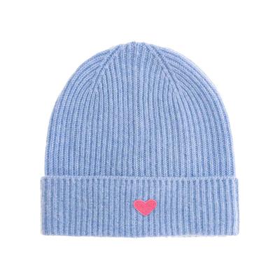 Strickmütze ZWILLINGSHERZ "100% Kaschmir "Herz", Damen, blau (hellblau), Obermaterial: 100% Kaschmir, Mützen Strickmütze, liebevolles Herzpatch, feine Rippenstruktur, mit Umschlag