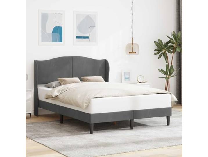 RJPLMFV Bettgestell, Velours, Dunkelgrau, 160 x 200 cm Gepolstertes Kopfteil, Lattenrost inklusive, schwarze Füße, einfache Nassreinigung