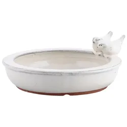Vogeltränke Vogelbad Badestelle Wasserstelle Keramik Garten Deko Creme Rund 1