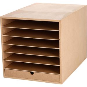 Creativ-Company Briefablage A3, braun, stapelbar, MDF, 1 Schublade, 6 Fächer