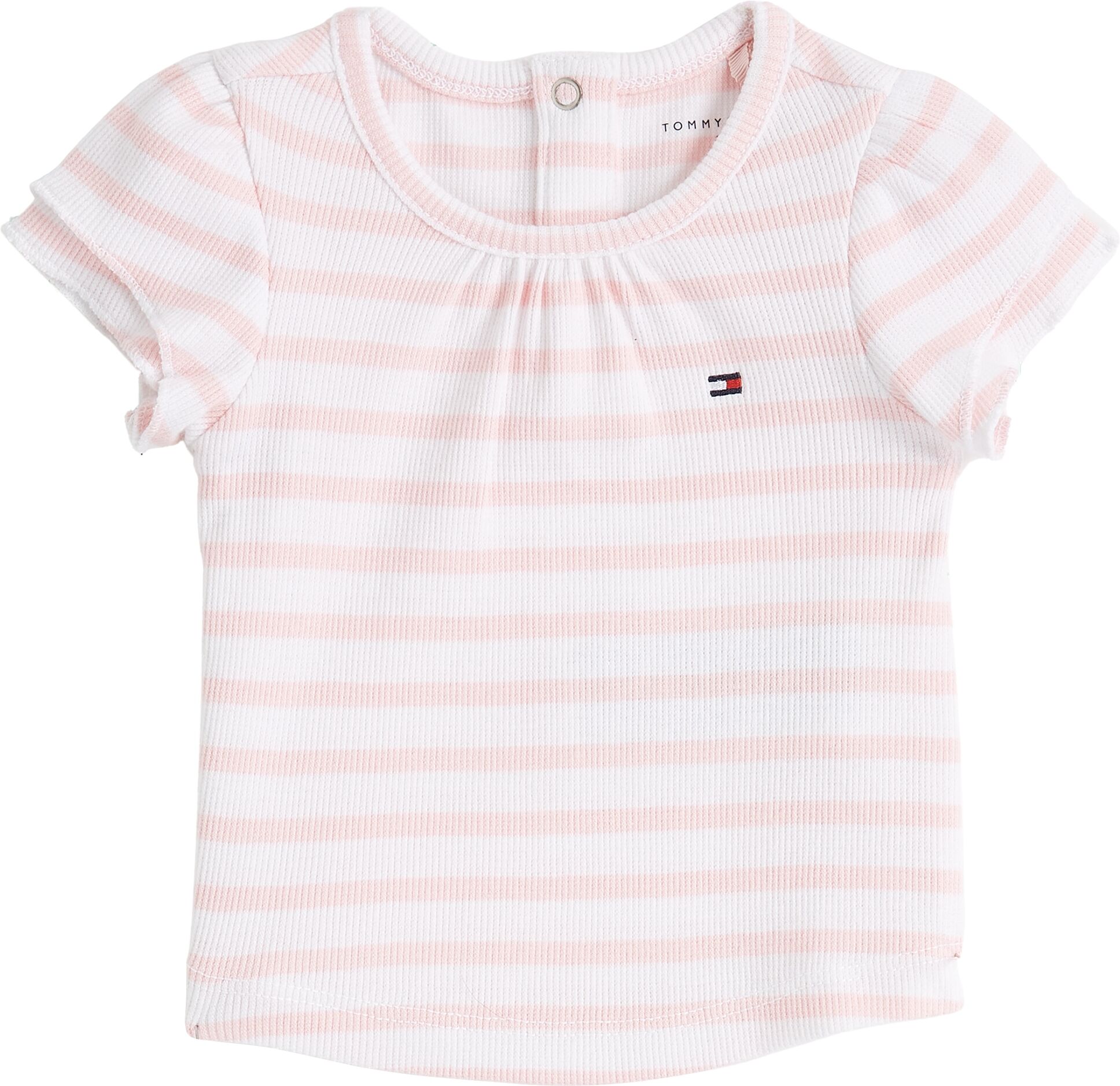 T-Shirt TOMMY HILFIGER "STRIPED RIB TEE SS", Mädchen, Gr. 62, rosa (precious pink stripe), Rippware, Obermaterial: 95% Baumwolle, 5% Elasthan, gestreift, normal, Rundhals, Lagenoptik, Shirts T-Shirt, mit Streifenmuster precious pink stripe 62