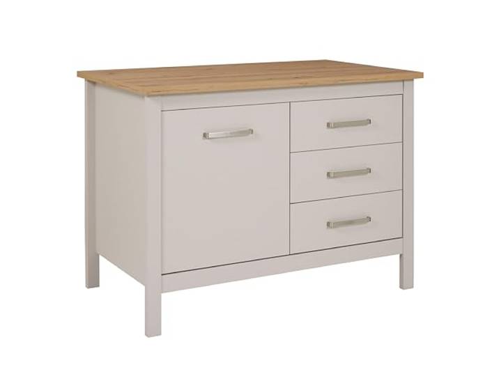 Inter Link - Kücheninsel - Mittelinsel - Arbeitsplatte - Küchenschrank mit 1 Tür und 3 Schubladen - Melaminbeschichtet - L: 124cm - H: 91,5 cm - T: 75 cm - Piazza Nero - Kaschmir - Eiche Artisan
