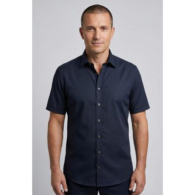 Kurzarmhemd OLYMP "Level Five body fit", Herren, Gr. 36, N-Gr, blau (marine), Web, Obermaterial: 97% Baumwolle, 3% Elastolefin, schmal, Hemden, klassisch, unifarben