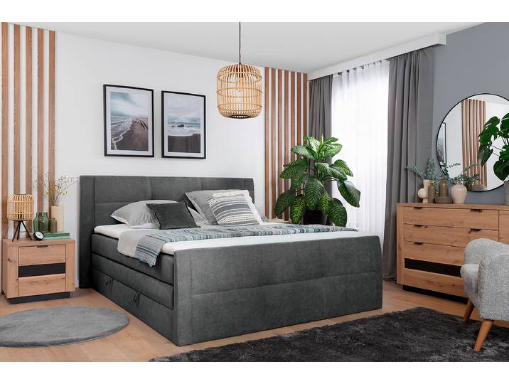 Boxspringbett Bekkour 180 x 200cm Webstoff Prisca Grau