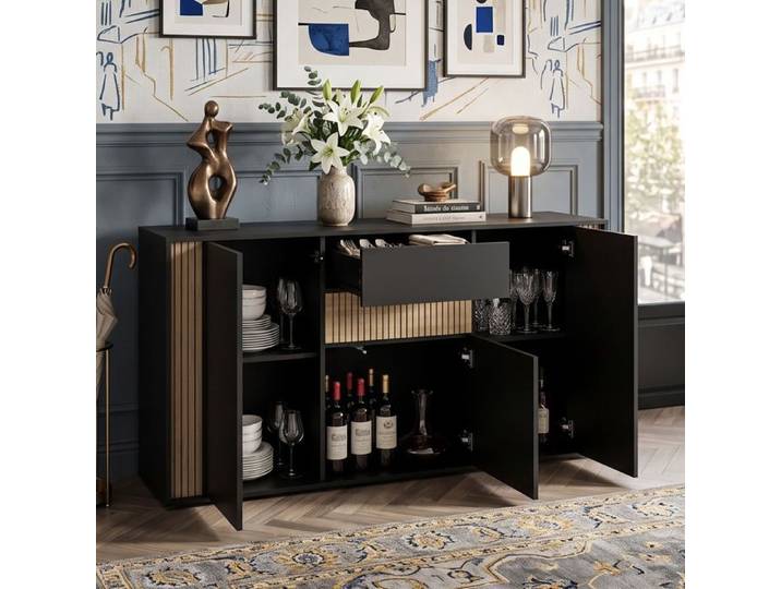 Buffet Enfilade 140x40x82cm Grand Rangement LED Connectée App