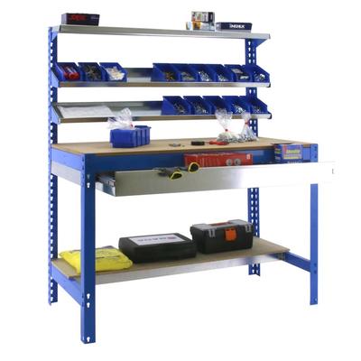 PROREGAL Werkbank BUFFALO mit Frontablage und Schubfach | HxBxT 84x90x61cm | Traglast 400kg | Blau