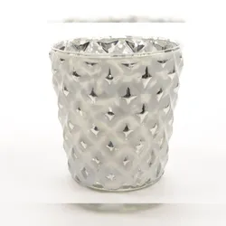 Teelicht Windlicht Glas Teelichthalter silber Diamant antik 9cm