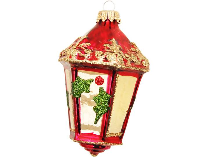 Christbaumschmuck KREBS GLAS LAUSCHA Sternsinger Laterne , rot, B:6cm H:9cm T:6cm Ø:9cm, Glas, Weihnachtsbaumschmuck, Christbaumschmuck, Glas, 2 Stück