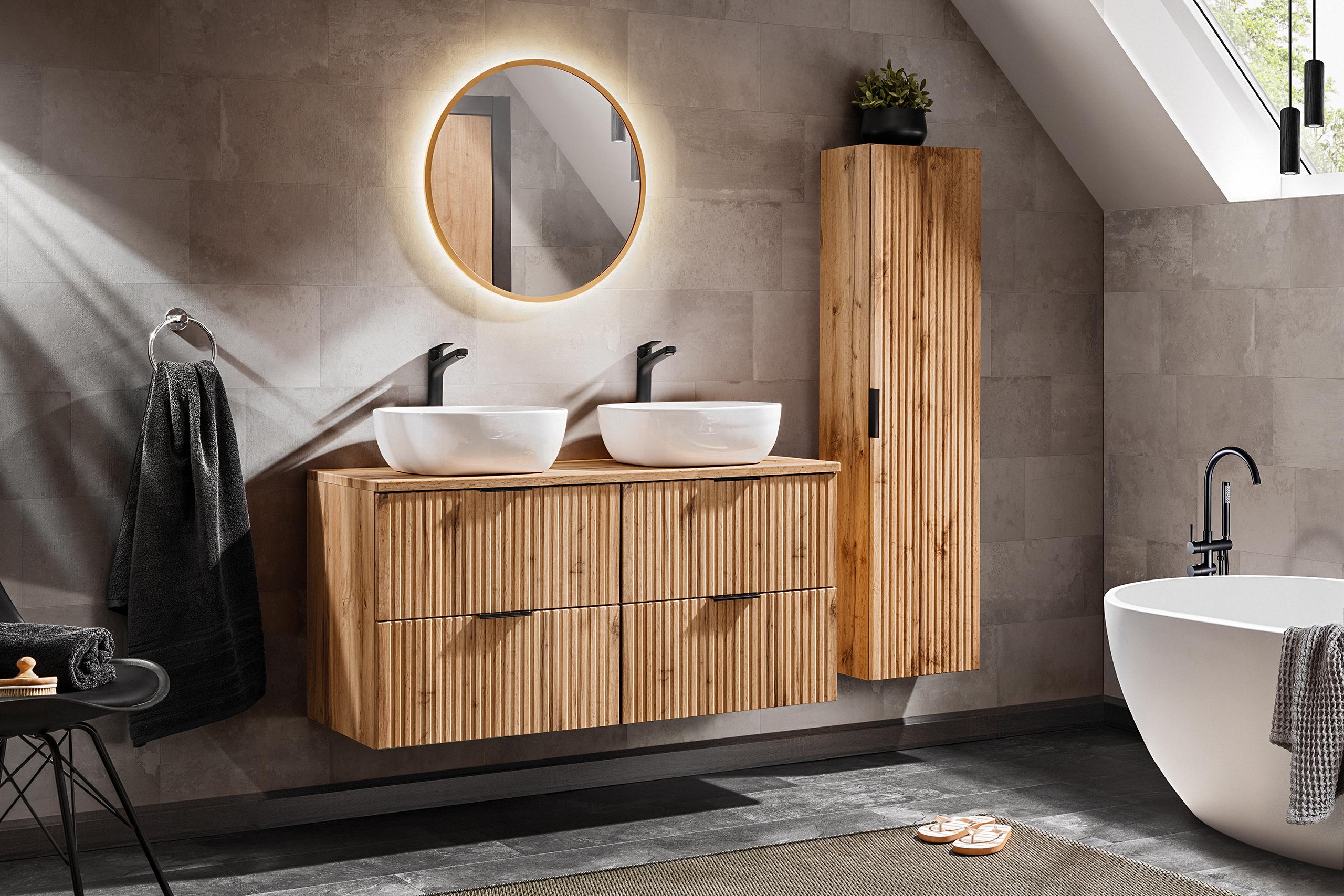 Badezimmermöbel-Set 120 Cm Mit Aufsatzwaschbecken Und Säule