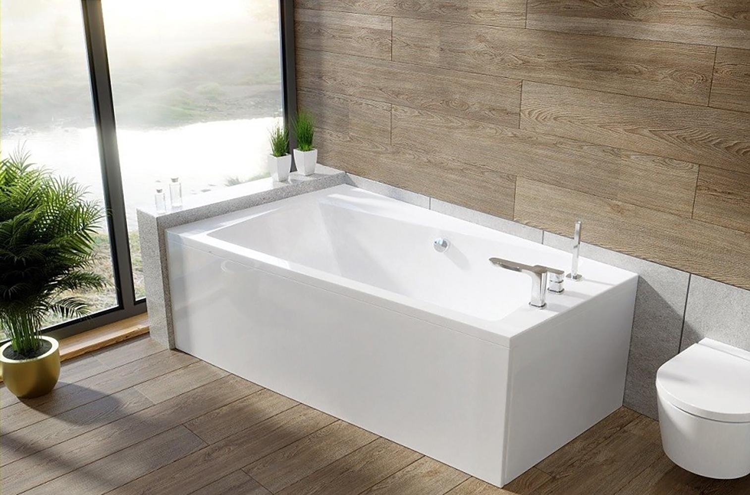 BADLAND Eckbadewanne Rechteck Badewanne Infinity RECHTS 160x100 mit Acrylschürze, Füßen und Ablaufgarnitur GRATIS