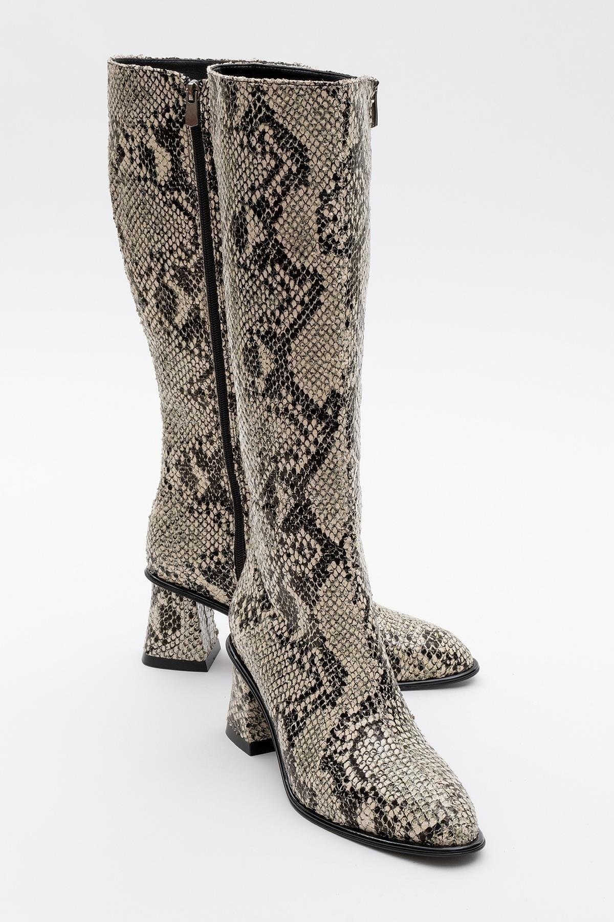 Elly Gemusterter Blockabsatz-Stiefel