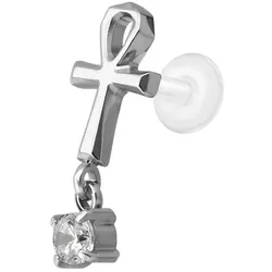 PTFE Labret mit Innengewinde + Titan-Aufsatz ANKH + KRISTALL