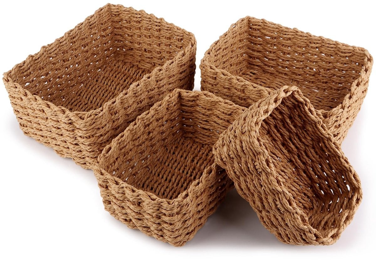 Set van 4 gevlochten opbergmanden van textiel voor volwassenen