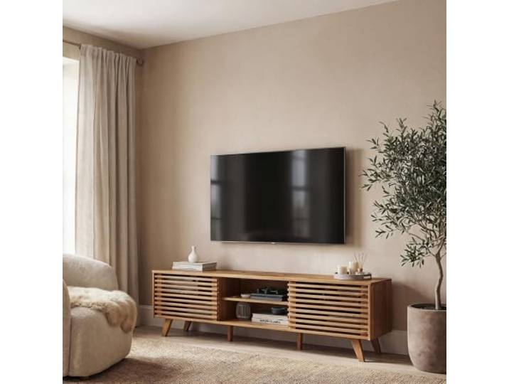 IDIMEX TV Lowboard RIAN mit 2 Schiebetüren für 75 TV Eiche Farben - TV Kommode aus massivem Kiefernholz, 3 verstellbare Einlegeböden, TV Sideboard