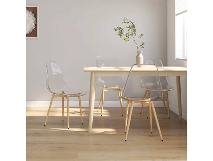 HMDNGOUT Esszimmerstühle 4 STK. Transparent PET Metallbeine,ergonomische Rückenlehne,Stuhlbeinkappen,bis 110 kg pro Sitzplatz