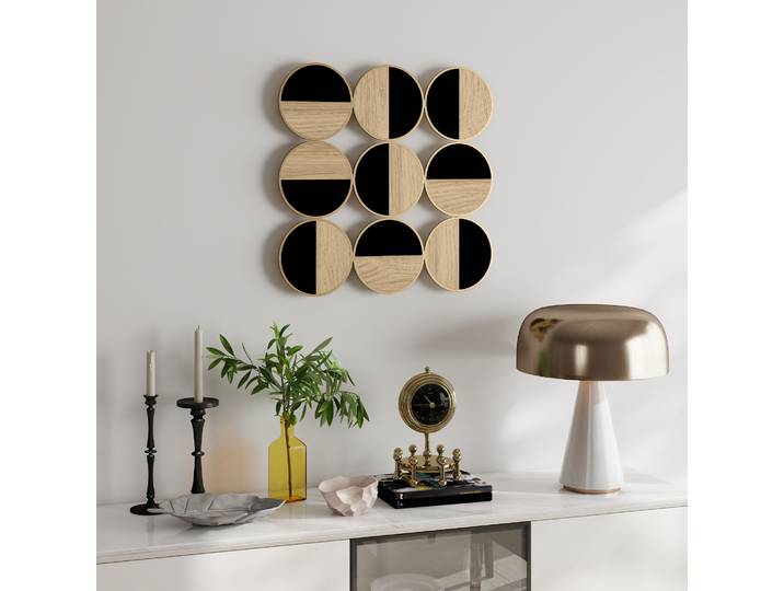 HOMCOM Tableau Mural 3D 60x60cm Bois Naturel Noir Moderne