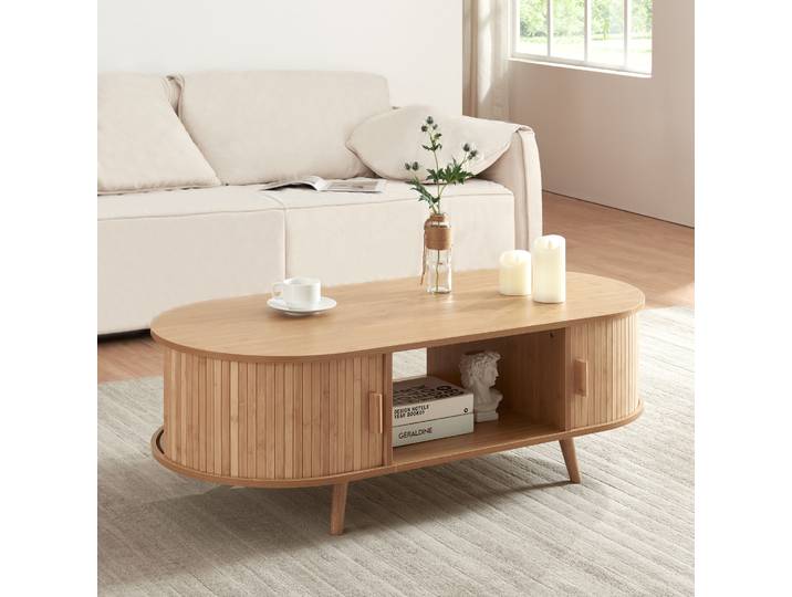 Couchtisch 'Nordkapp' mit 2 Türen 120 x 55 x 40 cm Holz Bambus