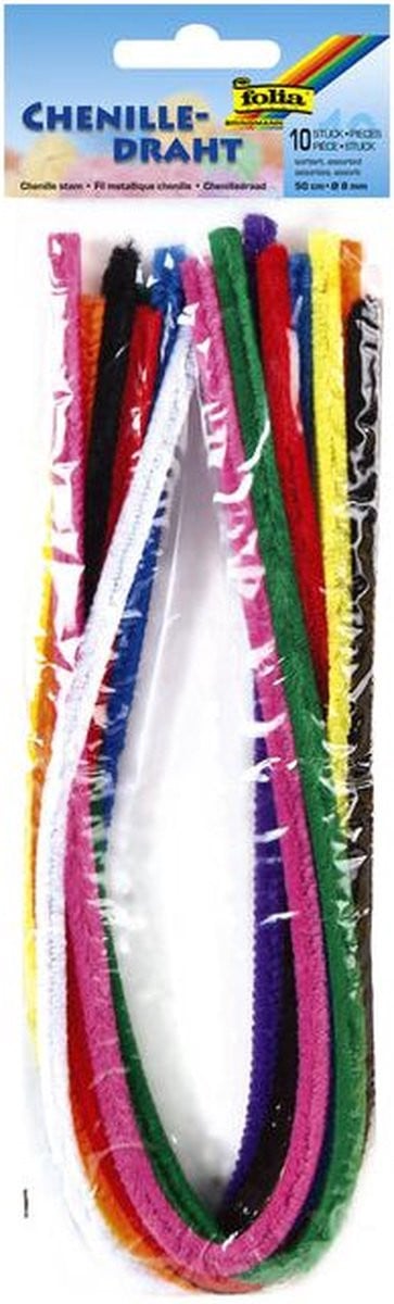 Folia Paper Chenilledraad assorti, 10 stuks, 50 cm x 8 mm