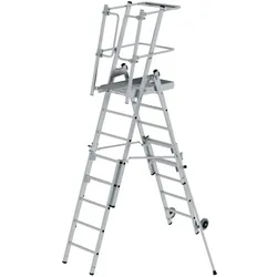 PROREGAL Plattformleiter FlexxStep | 5 Sprossen | mit Teleskopaufsatz plus 3 Sprossen & beidseitigem Handlauf | Aluminium | Rutschsichere Leiterschuhe