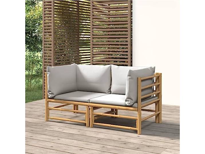 WDGJJFECNMUEHI Bambou Durable modulaire Avec coussins gris 21.2 Canapé d'angle de jardin en bambou avec coussins gris clair 2 pièces, ensemble salon extérieur modulaire pour terrasse et