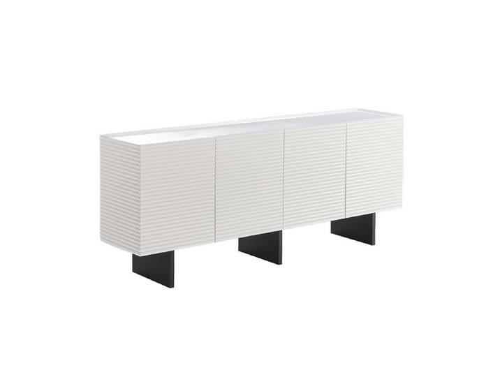 KAWOLA Sideboard LYNN moderne Kommode, viel Stauraum, 4 Türen lackiert weiß, Einlegeböden verstellbar