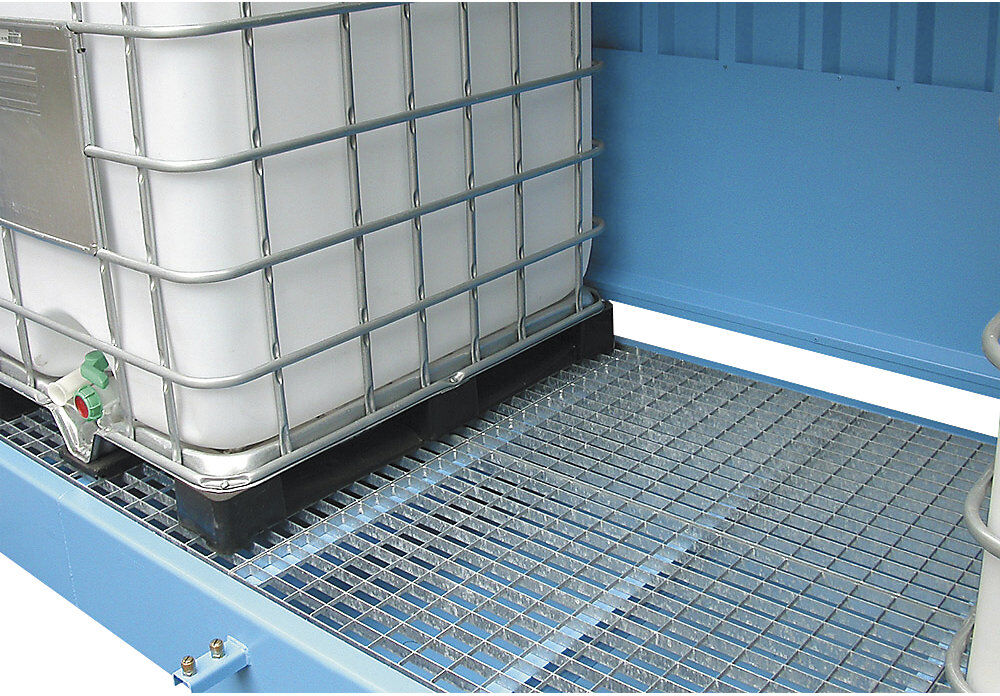 Gefahrstoff-Regalcontainer zur passiven Lagerung, HxBxT 3575 x 5580 x 1530 mm, Kapazität 8 x 1000-l-IBC/KTC LaCont