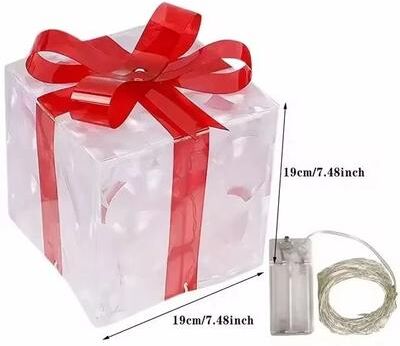 Uplifted Finds Christmas Glowing Gift Box Decoration Box With Bow Lighting 19 Cm