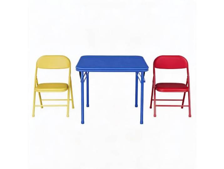IDEALHOUSE 3-teiliges klappbares Kindermöbel Set – Gepolsterter Spieltisch mit PU-Leder & Metallrahmen, 2 weiche Stühle – Perfekt für Kinderzimmer, Spielzimmer, Kita & Lernen – Farbe: Bunt (Blauer