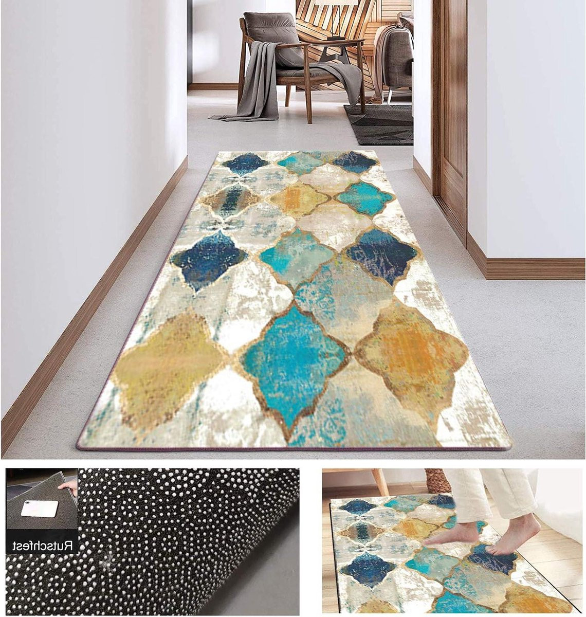 Geometrisch Keukentapijt Loper - Antislip Hal Loper Tapijt - Machinewasbaar - B/D: 70 x 360 cm