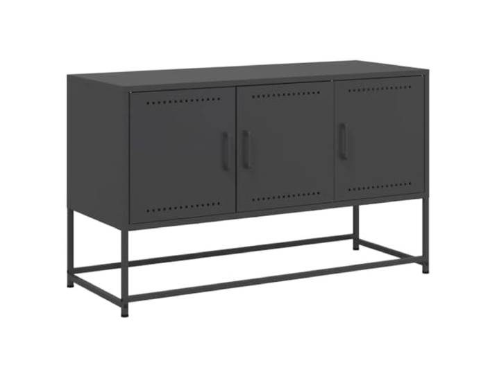 KUPTYERFG TV-Schrank Schwarz 100,5x39x60,5 cm Stahl TV-Lowboard Robuster Fernsehtisch aus Stahl mit 3 Fächern für Wohnzimmer und Schlafzimmer im modernen Industrie-Design.