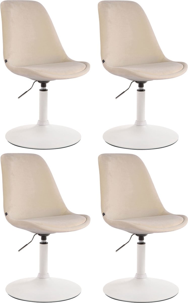 CLP Maverick Set van 4 Eetkamerstoelen - Fluweel - Creme wit