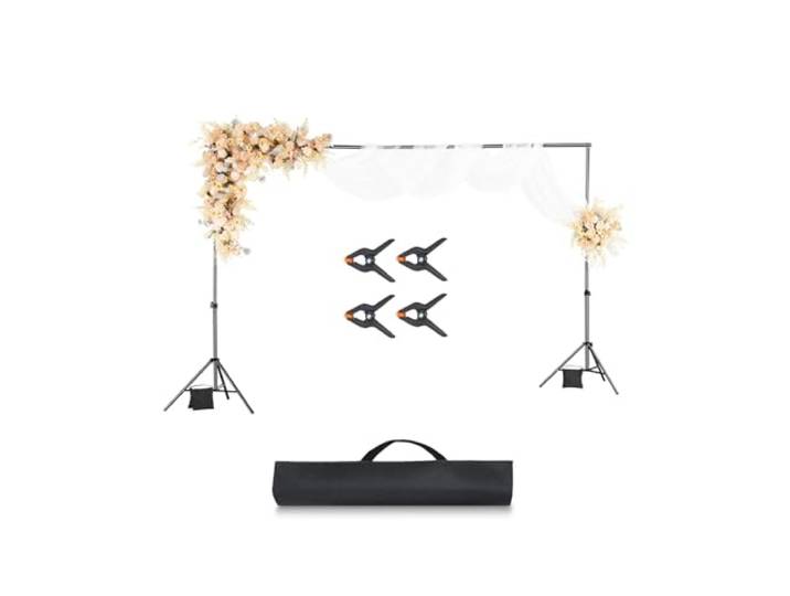 VEVOR Support Toile de Fond 198 x 300 cm\, Kit Support Fond Photo Taille Réglable\, en Acier au Carbone\, Portable\, avec 5 Barres Transversales\, pour Mariage Studio Photographie Soirée Exposition