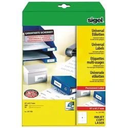 Sigel Etiketten Inkjet/Laser Kopier 97x67,7mm VE=10x200 Stück (25 Blatt) weiß