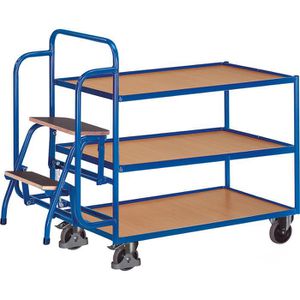 VARIOfit Kommissionierwagen sw-600.615, 3 Etagen, 985 x 595mm, mit 2 Trittstufen