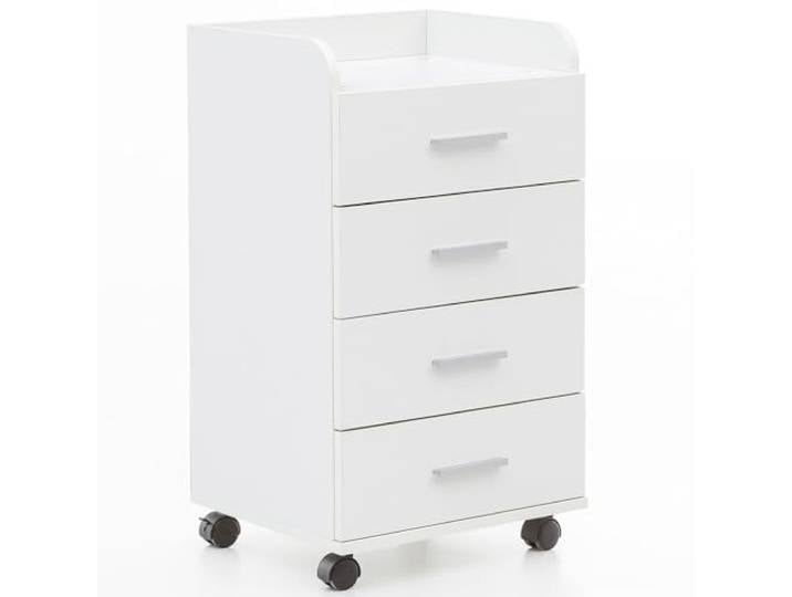 WOHNLING Caisson à Roulettes 40x33x70\,5 cm Blanc avec 4 Tiroirs caisson de bureau à roulettes\, armoire à roulettes intemporel\, caisson à tiroirs pour bureau et télétravail