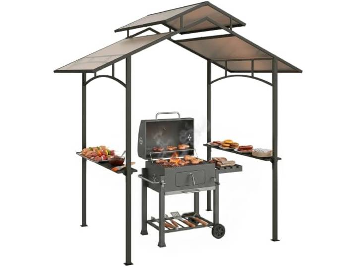 Outsunny Grillpavillon mit Flammschutzdach 2,5 x 1,5m Stahl Schwarz+Braun