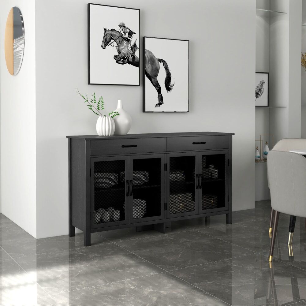Homcom Buffet design industriel - 4 portes, 2 étagères, 2 tiroirs - noir Noir 150x85x40cm