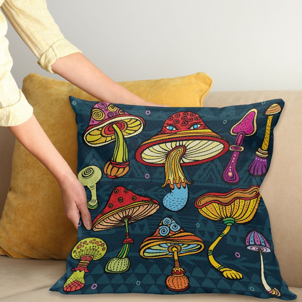 ABAKUHAUS Mushroom Sierkussenhoes - Donker Teal - 60 x 60 cm