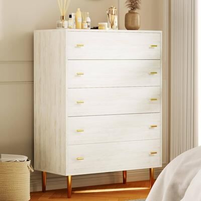 Garvee "5 Drawers Dresser for Bedroom, 44"" Tall Wood Rustic Chest of Drawers with Bar Handles, Vintage Design"