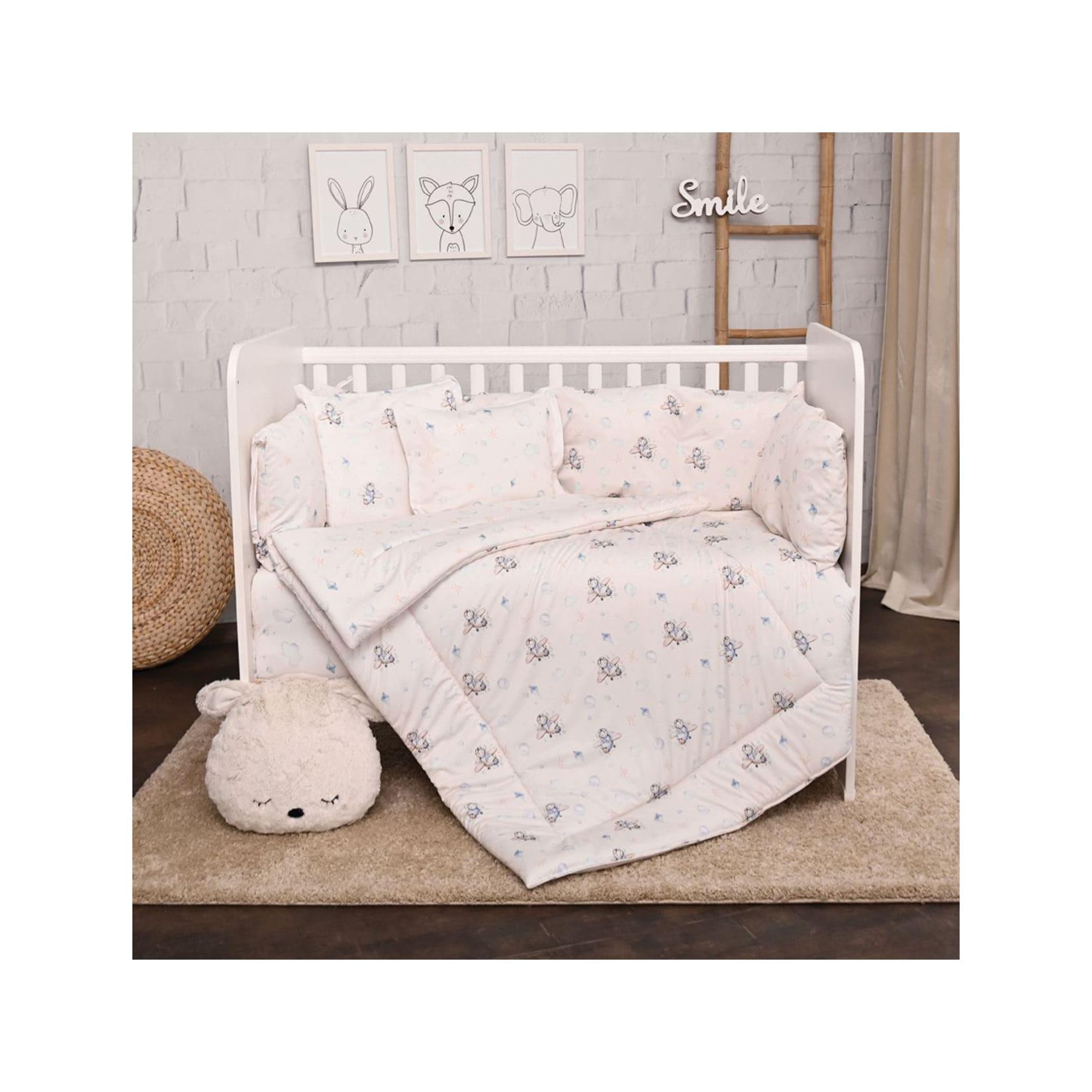 Lorelli Babybettwäsche-Set 5-tlg. Decke 140 x 95 cm Kissen 43 x 35 cm Nestchen blau