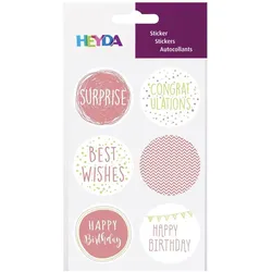 6x Heyda, Sticker, Geschenke-Sticker "Birthday", Durchmesser: 40 mm (1 Sticker)