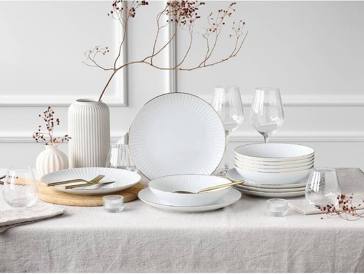 Service de table Allegra ruban doré 25 x 32 x 31cm Blanc